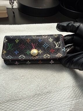 Louis Vuitton Murakami Multicolor Key Holder Black 4 Key Case Rare COA